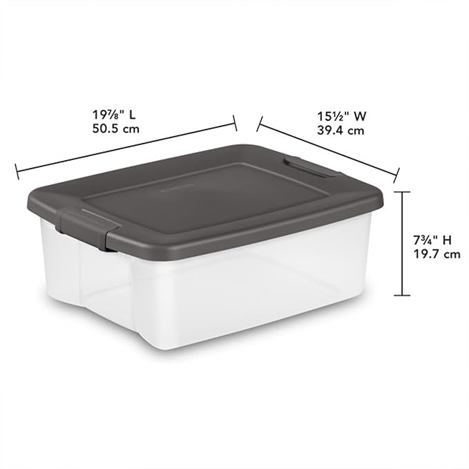 Sterilite 12-Pack ShelfTote, Clear Plastic Storage Bins with Lids, 25 Quart, Gray - Stackable Organizing Container Boxes for Closet, Bathroom, and Office