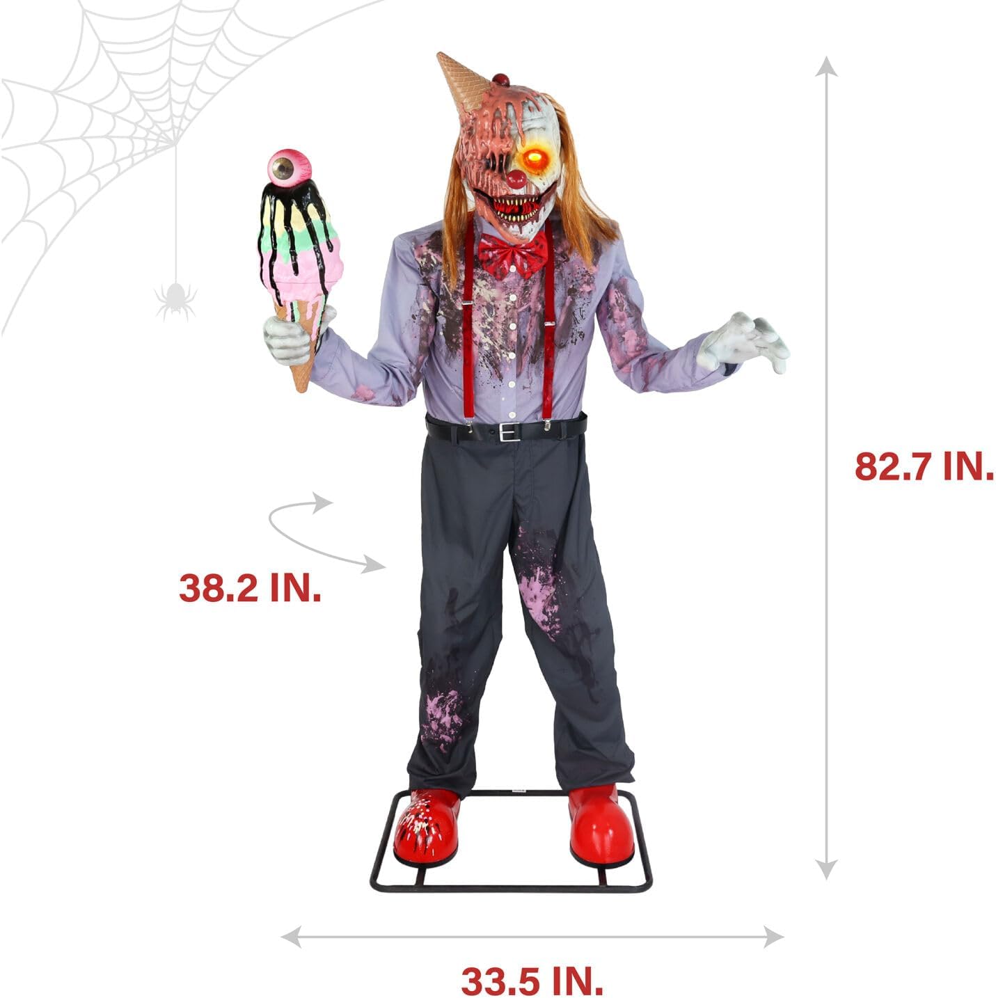 Haunted Hill Farm 6.5-Ft Animatronic I Scream Clown by Tekky, Halloween Animatronic, Creepy Party Decor, Indoor & Covered Outdoor Spooky Party Decoration Motion-Activated Lights & Sound, LifeSize