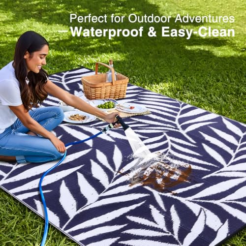 Outdoor Rug 6x9 ft Waterproof Reversible Leaf Mat