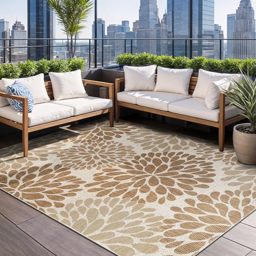 Outdoor Rug 6x9 Modern Exotic Tropical Leaf Area Rugs for Indoor and Outdoor Patio Deck Porch Garden Water Resistant Washable Outside Carpet