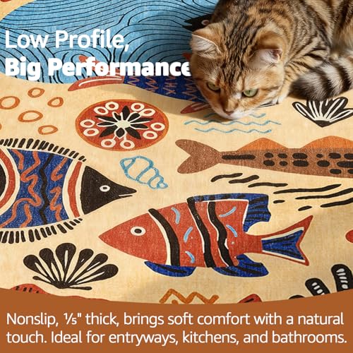 2x3 Coastal Area Rug Washable Kids Rug Colorful Ocean Fish Mat (6 Sq Ft)