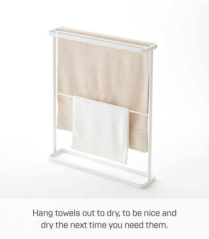 Yamazaki Home Tower Bath Towel Hanger - Bathroom Organizer Storage Holder Dry Rack, 30" - Steel - Holds Towels Up to 24.5" X 58"