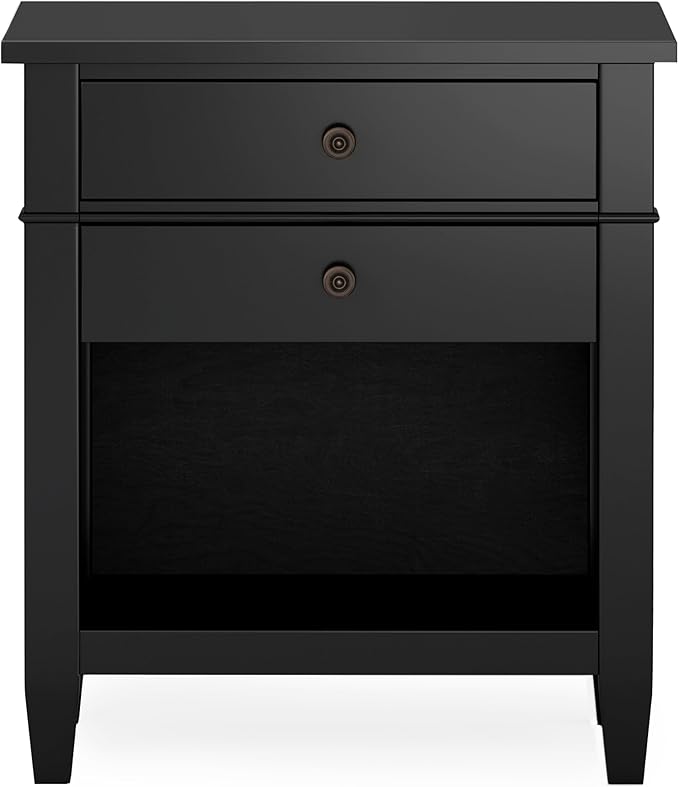 SIMPLIHOME Carlton SOLID WOOD 24 Inch Wide Contemporary Bedside Nightstand Table in Black, For the Living Room and Bedroom