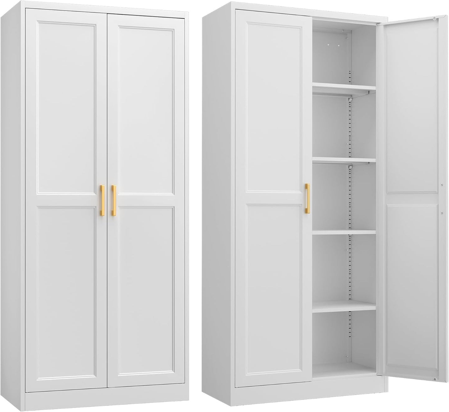 Kitchen Pantry Cabinet,71”White Metal Pantry Storage Cabinet with Doors and 4 Adjustable Shelves,Kitchen Cabinet with 2 Gold Handles,Tall Cabinet for Livingroom,Pantry, Bathroom,Kitchen - Décor Diaries