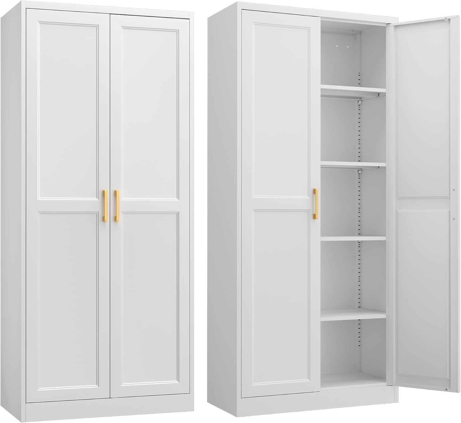 Kitchen Pantry Cabinet,71”White Metal Pantry Storage Cabinet with Doors and 4 Adjustable Shelves,Kitchen Cabinet with 2 Gold Handles,Tall Cabinet for Livingroom,Pantry, Bathroom,Kitchen - Décor Diaries