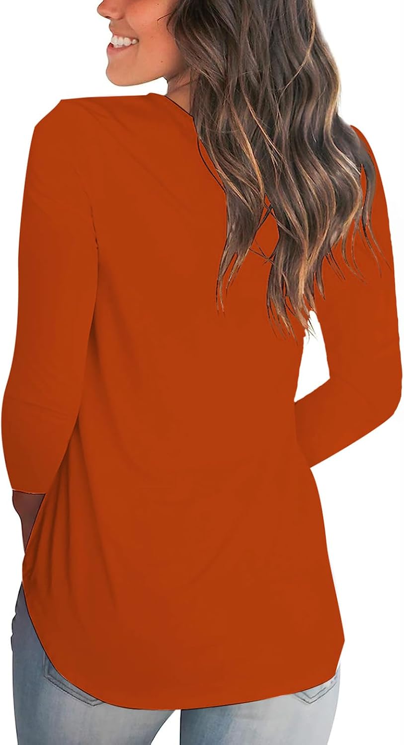 Tobrief Women's Long Sleeve V-Neck Shirts Fall Graphic Tees Loose Casual T-Shirt