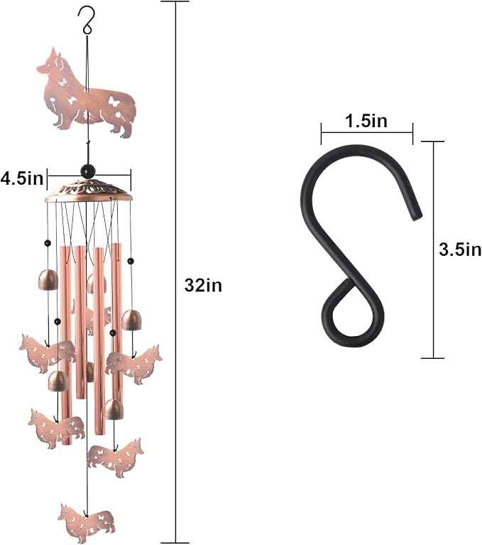 Handcrafted Dachshund Wind Chimes -Dog Gift for Women,Unique Outdoor Musical Decor for Garden,Patio & Nursery, Memorial Day Gifts for Mom/Wife/Daughter, Whimsical Yard Decorations with Soothing Tones