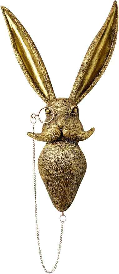 montresor Animal Head Wall Art Sculptures PU Foam Material (NOT RESIN) 16 inchs Gold Rabbit Wall Decor Art for Whimsigoth Home Wall Decor Lightweight Accent Wall Hanging Room Decor