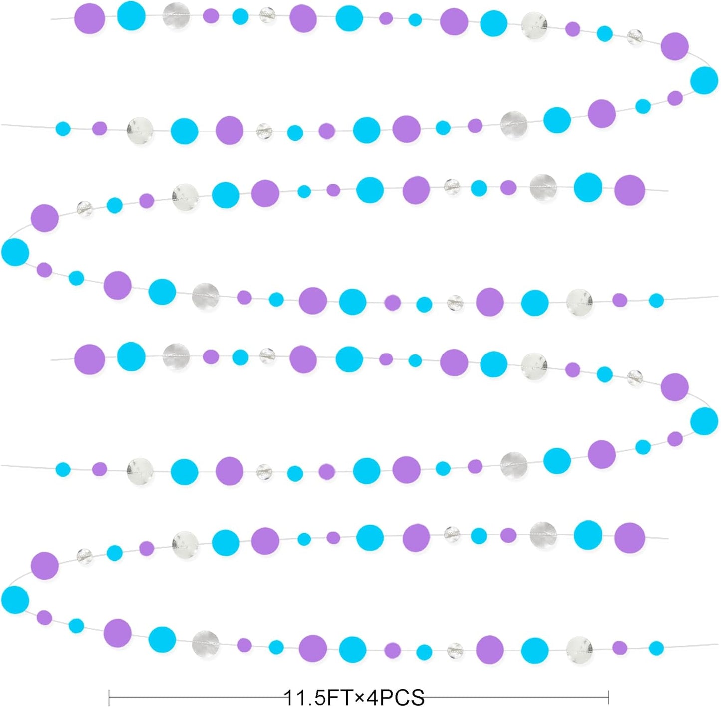 46 Ft Frozen Party Decorations Purple Blue Silver Polka Dots Garlands Hanging Paper Circle Dots Streamer for Frozen Birthday Winter Wonderland Christmas Holiday Wedding Baby Shower Party Supplies