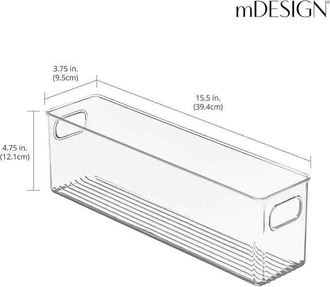 mDesign Plastic Bathroom Storage Container Bins w/ Handles - Closet, Cabinet, Vanity, Cupboard Shelf Organization, Hair Tools Accessory Organizer - Ligne Collection; Clear, 15.4x3.75x4.75 (Pack of 4)