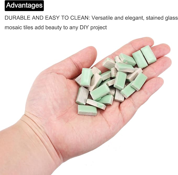 MECCANIXITY 250g Ceramic Mosaic Tiles for Crafts Bulk, Rectangle Light Green Ceramic Tile for Mosaic Kits Garden Stepping Stone Cup Mat