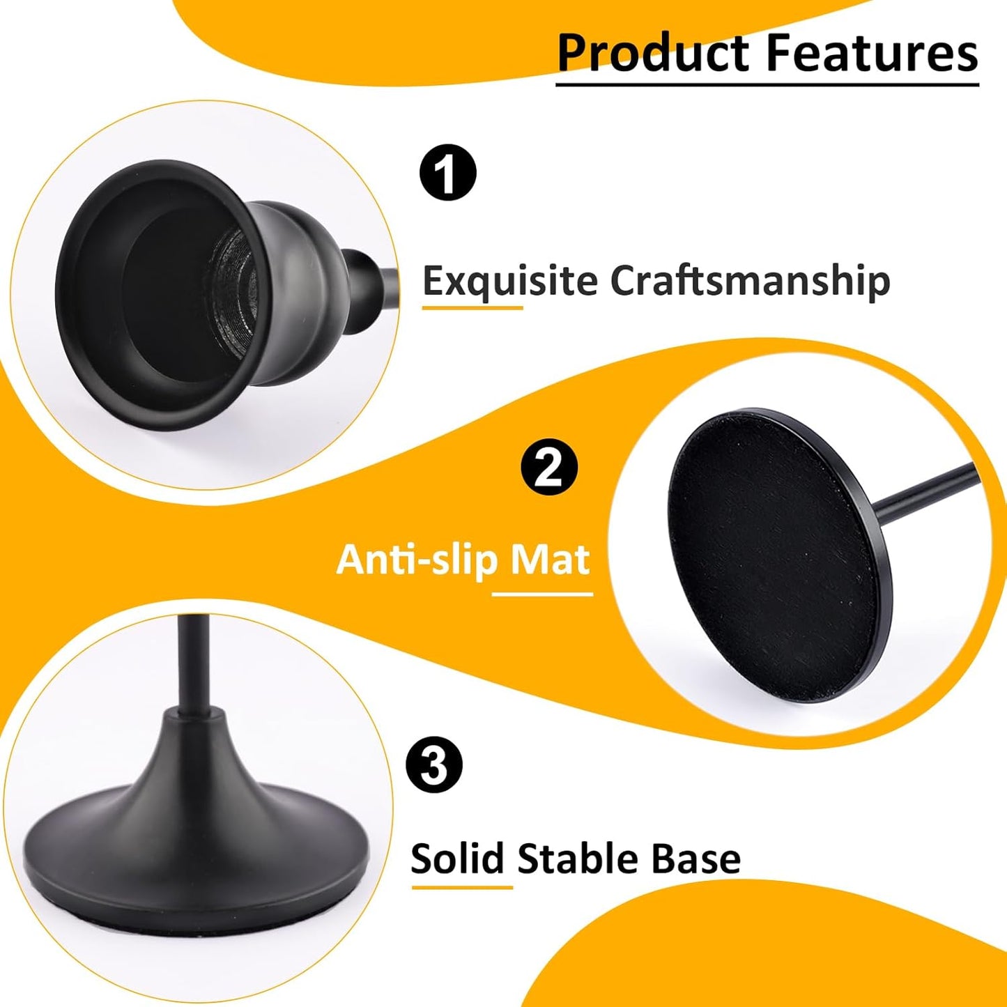 Metal Candle Holders for Candlesticks Taper Candlestick Holders Set Vintage Decorative Centerpiece Candelabra Tall Candle Stands for Halloween Thanksgiving Christmas (Matt Black, 4 Sets (12 pcs))