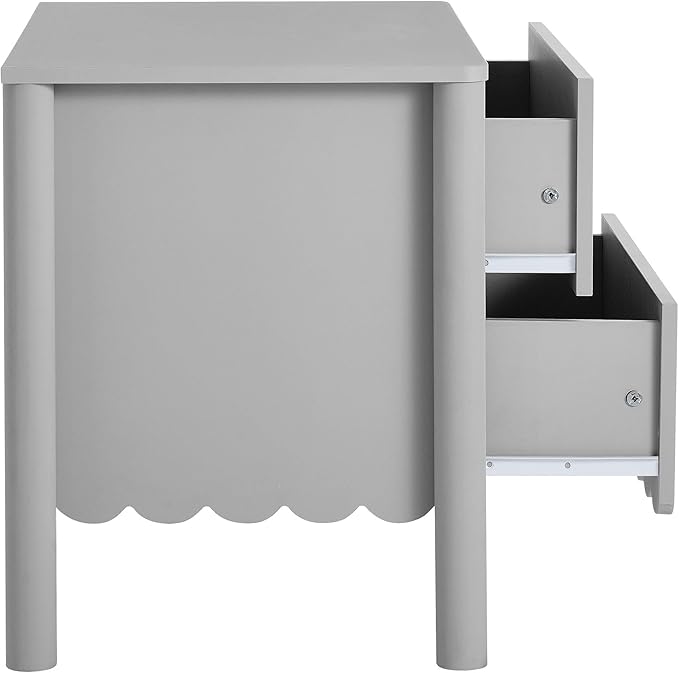 Modway Emmeline Scalloped 2-Drawer Nightstand in Light Gray