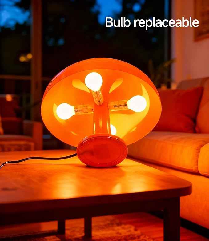Orange Mushroom Lamp, Mid Century Modern Table Lamp for Bedroom, Aesthetic Mushroom Decor Bedside Small Lamps, 2700K(Bulb Replaceable, Bulb Included, Plug Powered)
