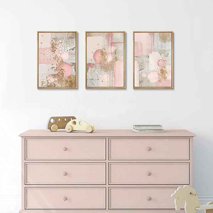 3Pcs Pink and Gold Canvas Wall Art Abstract Posters Print Geometric Pictures Decor for Living Room Bedroom Bathroom Home Decoration UnFramed
