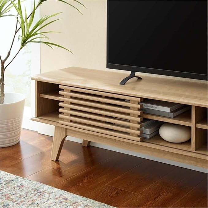 Modway Render Mid-Century Modern Low Profile 70 Inch Media Console TV Stand in Oak, 70"
