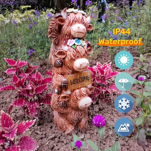 12 Inch Highland Cow Garden Statue Solar Outdoor Decor for Yard Patio Porch