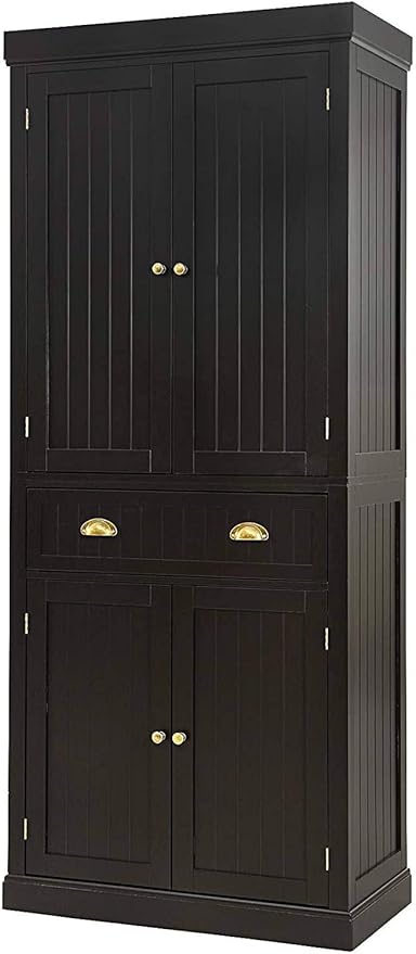 Nightcore Freestanding Kitchen Pantry Cupboard, 6ft Wood Cupboard w/ 4 Adjustable Shelves, 2 Wood Pantries, & 1 Drawer, Utility Storage Cabinet for Kitchen, Hallway, Living Room, Bathroom (Espresso)