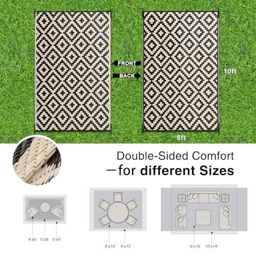 Outdoor Rug 8x10 ft Waterproof Reversible Mat