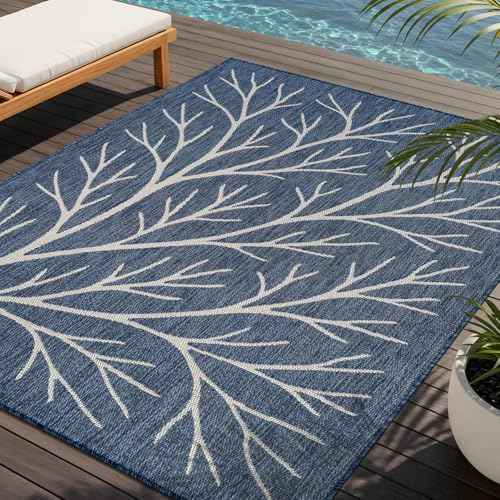 Washable Indoor Outdoor Rug 10x14 Modern Area Rugs Branch Pattern Non Shedding Waterproof Easy Clean Patio Deck Porch Living Room Bedroom Garden RV (140 Sq Ft)
