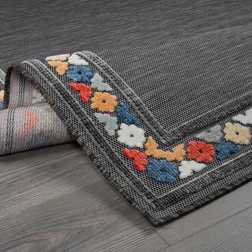 Outdoor Rug 4x6 Modern Bordered Area Rugs for Indoor and Outdoor Patio Easy to Clean Non Shedding Living Room Porch Garden Washable Outside Carpet