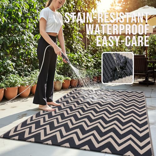 Outdoor Rug 5x8 ft Waterproof Reversible Chevron Mat