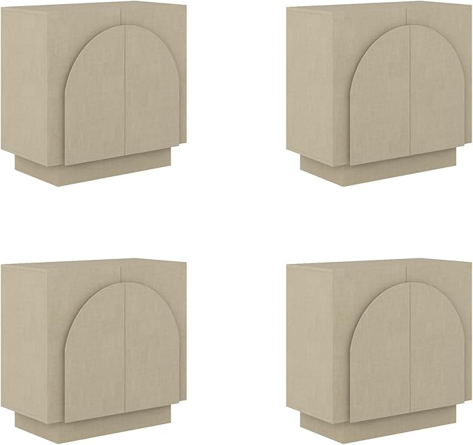 Nathan James Iris Mid Century Modern Arched Curio Cabinet with Beige Linen Finish, Wooden Storage Cabinet with Doors Set of 4