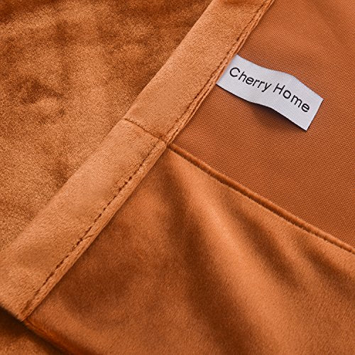 Super Soft Rustic Velvet Decor Blackout Drapes Room Darkening Curtains Panel Metallic Grommet Drapery 52 by 72 Inch Caramel Cafe