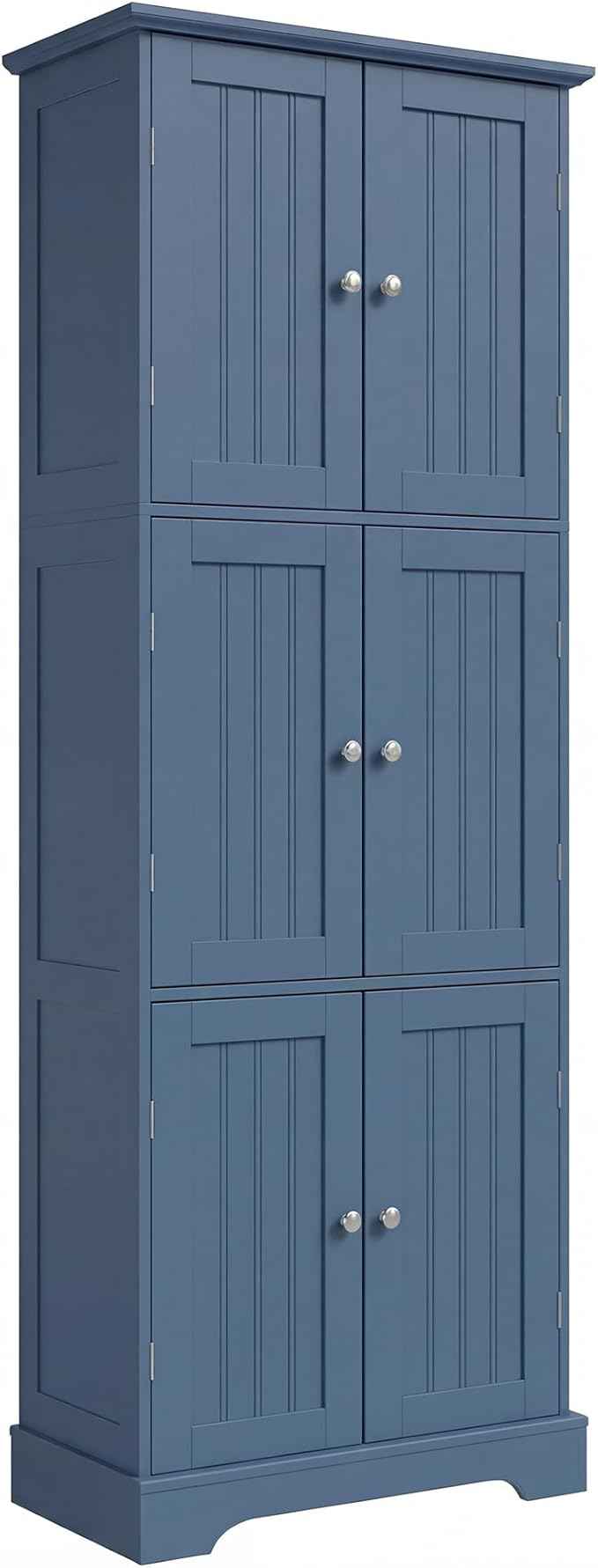 ChooChoo Tall Bathroom Storage Cabinet with 6 Doors, Freestanding Floor Cabinet with Adjustable Shelves, Blue Pantry Cabinet for Bathroom, Kitchen, Laundry Room