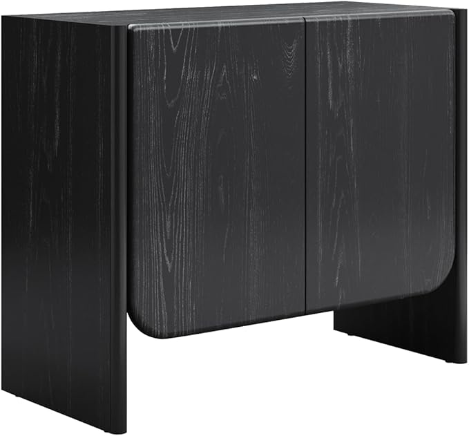 Nathan James Jacala Mid Century Modern Entryway Storage Cabinet with Doors, Living Room Accent Cabinet with Wood Frame, Black Oak