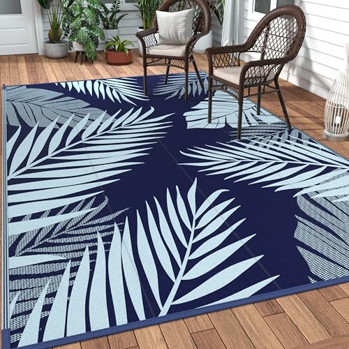 Outdoor Rug Waterproof Plastic Rugs 10'x14' for Camping Blue (140 Sq Ft)