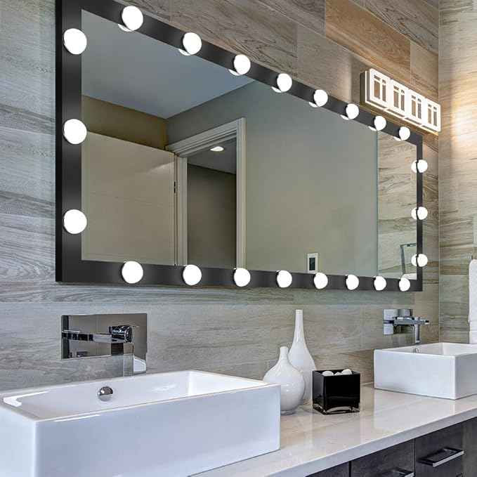 Full Length Mirror with Lights, 65" x 24" Led Standing Mirror, Wall Mounted and Floor Standing Bulbs, Wall Mounted for Bedroom,Dimming&3 Color Modes (Black)