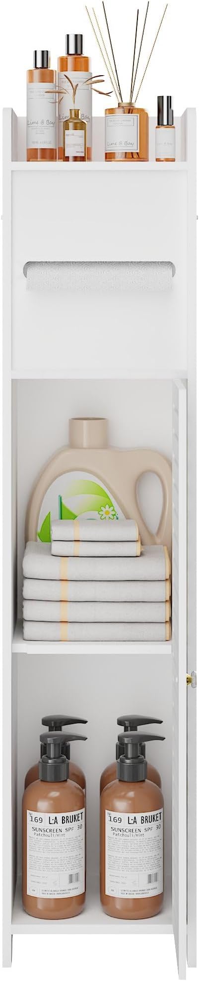 VECELO Storage Cabinet for Small Spaces,Bathroom Cabinet with Toilet Paper Scroll, Short Corner Cabinet with Farmhouse Style Door for Bathroom Space,White