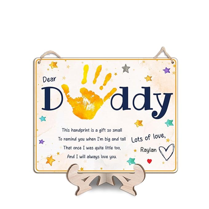 Dear Daddy Poem DIY Baby Handprint Art Craft Plaque Gift for Dad, Best Dad Ever Gifts with Kids Handprint Keepsake, Baby's First Fathers Day Handprint Craft with Poem Sign for Dad from Toddler Infant