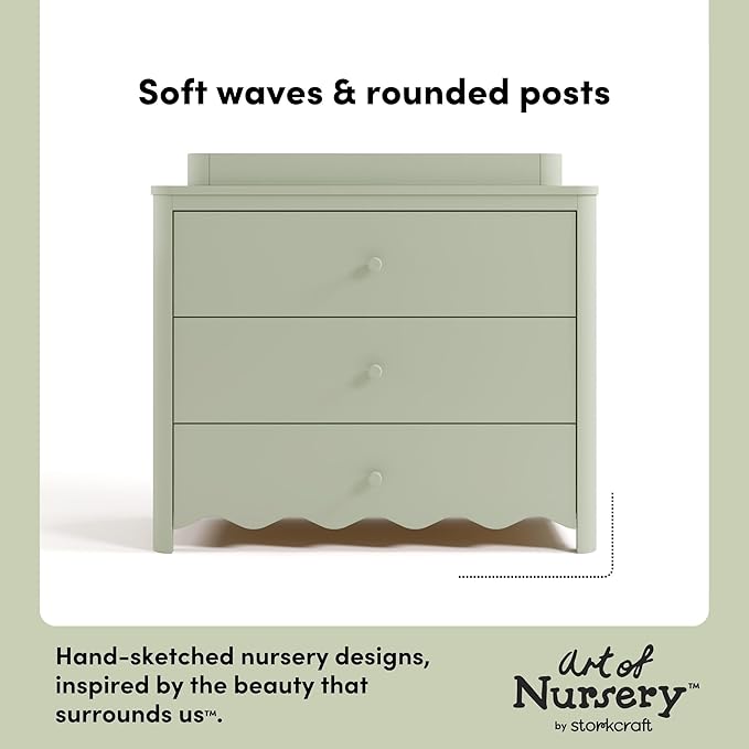 Storkcraft Casablanca 3 Drawer Chest with Removable Changing Topper (Sage) – GREENGUARD Gold Certified Wood Dresser for Baby & Kids, Interlocking Drawer System for Safety