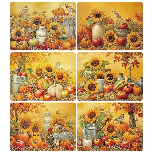Fall Plastic Placemats Set of 6 Pumpkin Table mats 17×13×0.04in (6 Count)