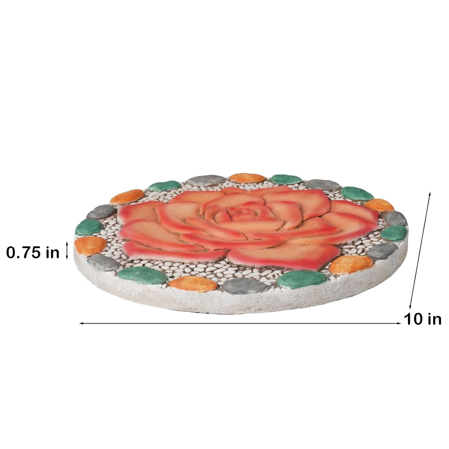 Decorative Rose Garden Stepping Stone - Stepping Stones Outdoor with Colorful Pebble Border, 10x10 inches