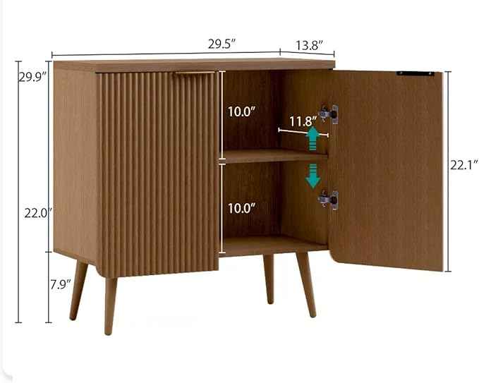 29.5" Modern Fluted Sideboard Cabinet with 2 Doors, Wood Storage Credenza with Shelves, Multi-Purpose Buffet Cabinet for Entryway, Dining & Living Room, Walnut