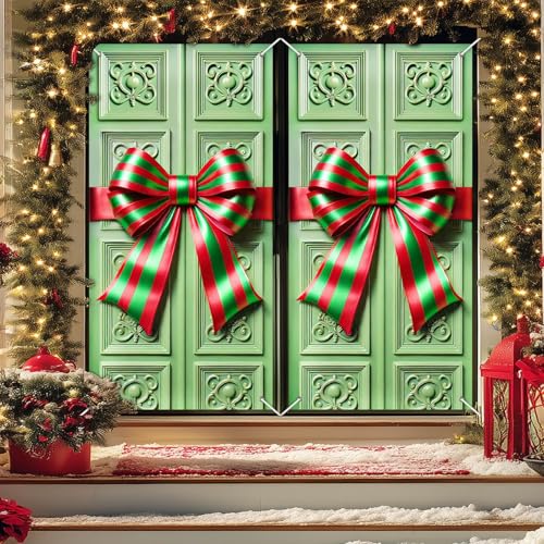 Christmas Door Cover Green Red 35x71 Inch Polyester