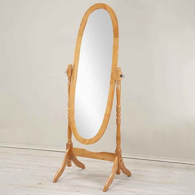 Full Length Mirror with Stand, Swivel Adjustable Oval Wood Cheval Floor Mirror, Dressing Cheval Mirror for Bedroom Livingroom, Interior Gift Idea (Oak)