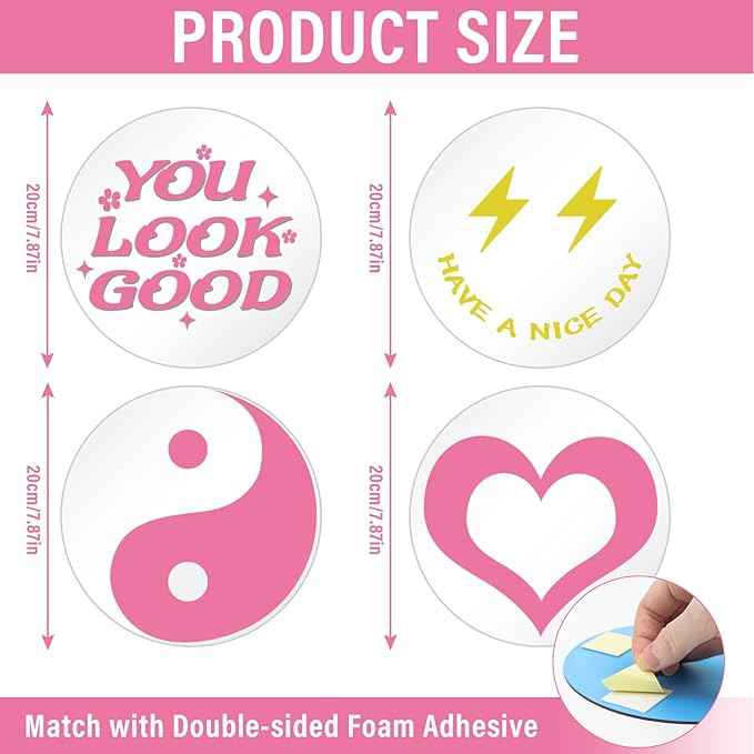 DARENYI 4Pcs Preppy Round Mirror Tiles 7.87 Inch Flexible Acrylic Mirror Sheets Wall Decor Aesthetic Circles for Bathroom Bedroom Vanity