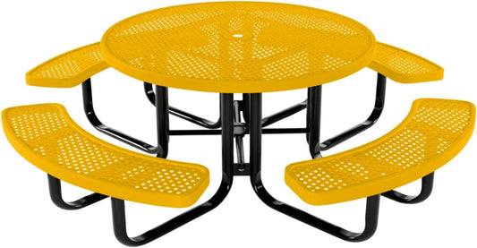 Coated Outdoor Furniture Heavy-Duty Portable Outdoor Kids Table with Umbrella Hole, Punched Steel Kids Picnic Table, Commercial-Grade, Made in America (46 In, Round, Childrens, Yellow)