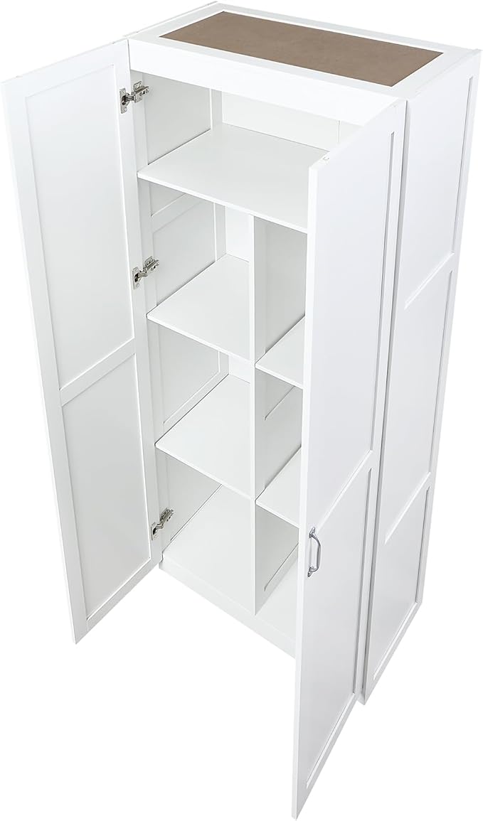 Manhattan Comfort Cornelia Modern Tall Storage Cabinet with Doors and Adjustable Shelves 1.0 - Freestanding Pantry Organizer for Kitchen, Laundry Room, Garage, or Mudroom, Set of 2, White