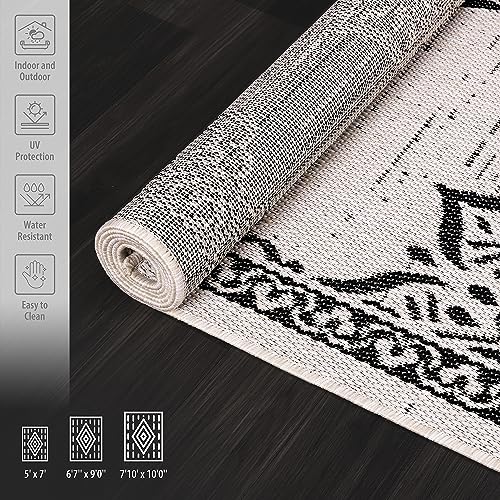 Outdoor Rug 5x7 Medallion White Black Modern Area Rugs for Indoor and Outdoor Patios