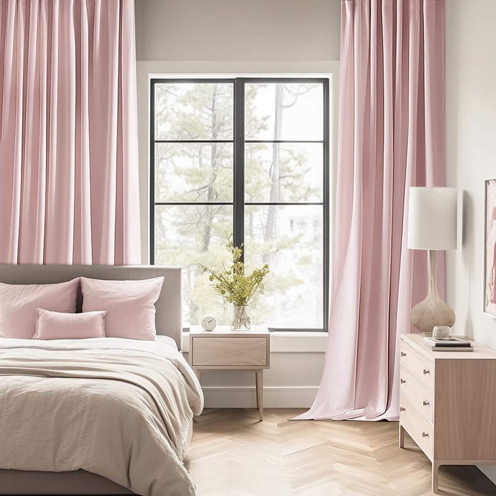 MIULEE Baby Pink Back Tab Blackout Curtains 96 Inch Length 2 Panels Set for Living Room Bedroom Privacy, Rod Pocket/Pinch Pleated Thermal Insulated Room Darkening Light Blocking Drapes, W66xL96