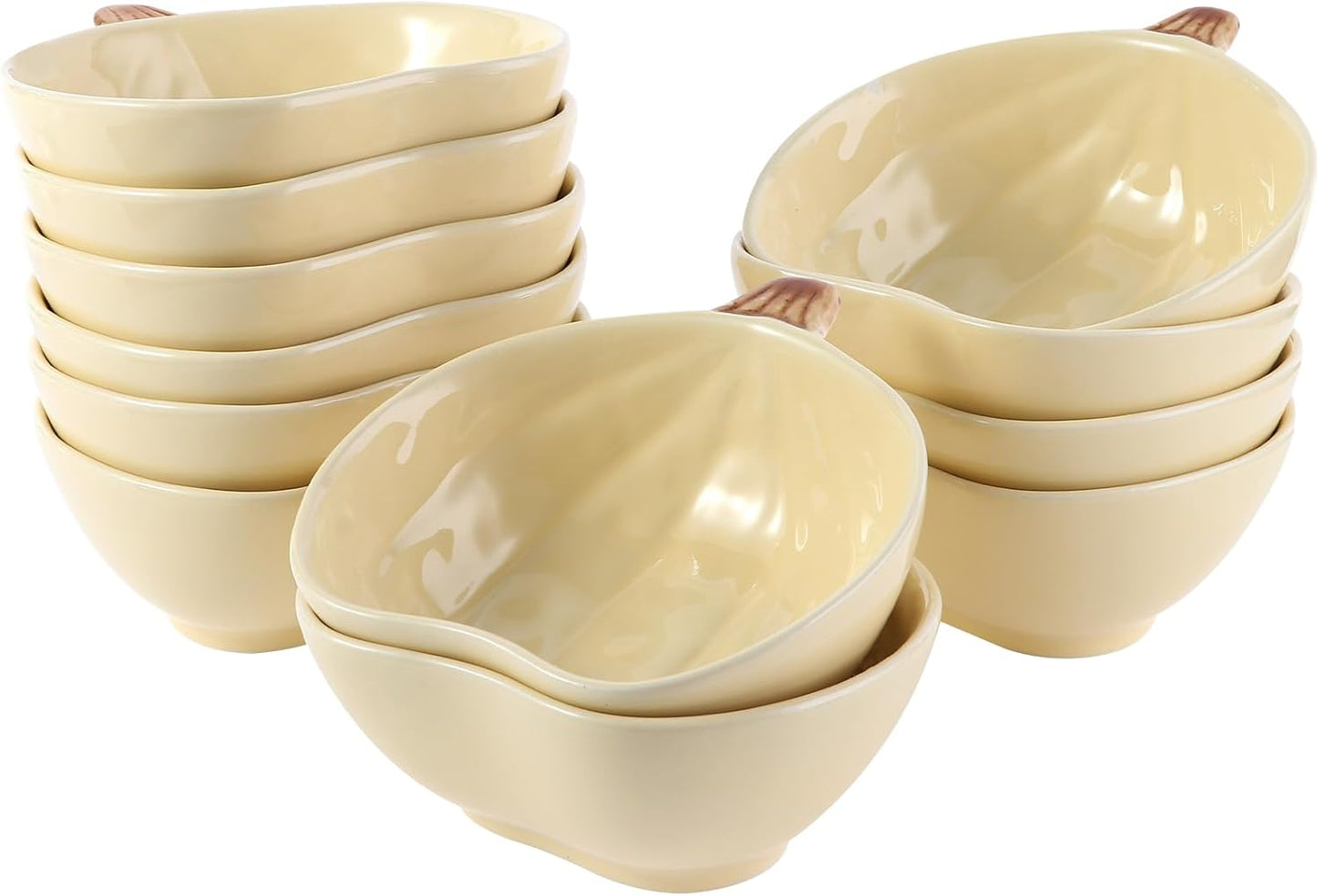 Kolewo4ever 12 Pieces Fall Ceramic Pumpkin Bowl 6 Ounces Ramekins Small Pumpkin Shaped Bowls Orange Dinnerware Decoration for Fall Halloween Serving Dip, Sauce, Condiments,Snack (Yellow)