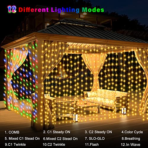 9.8Ft x 9.8Ft Curtain Lights Battery Operated 2 Color Changing (300 Count)