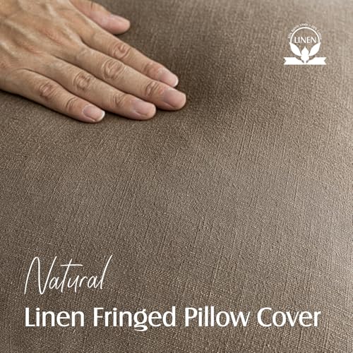 Decorative Linen Fringe Throw Pillow Covers 20×20 Light Brown (2 Count)