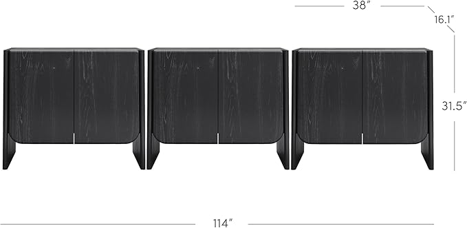 Nathan James Jacala Mid Century Modern Entryway Storage Cabinet with Doors, Living Room Accent Cabinet with Wood Frame, Black Oak Set of 3