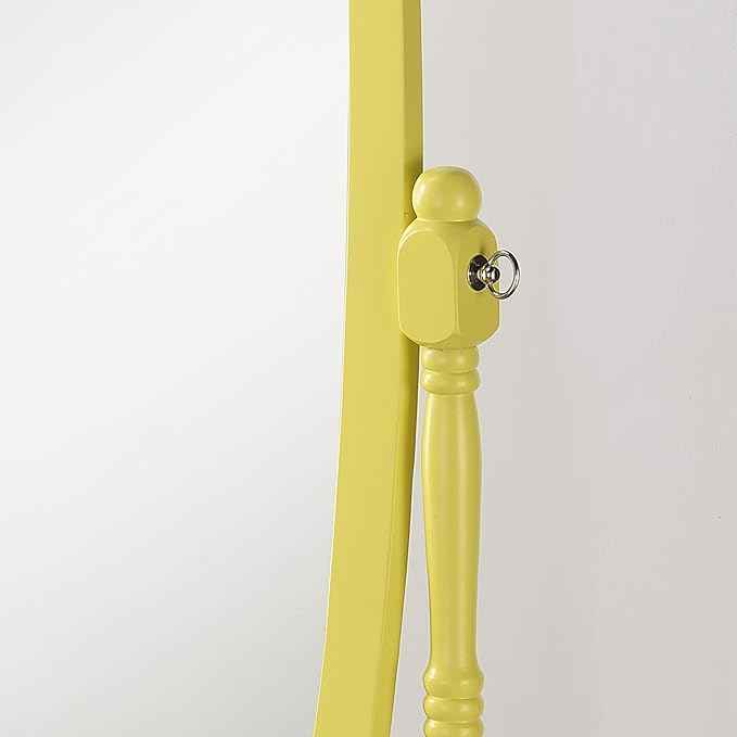 Roundhill Furniture Traditional Queen Anna Style Wood Floor Cheval Mirror, Yellow